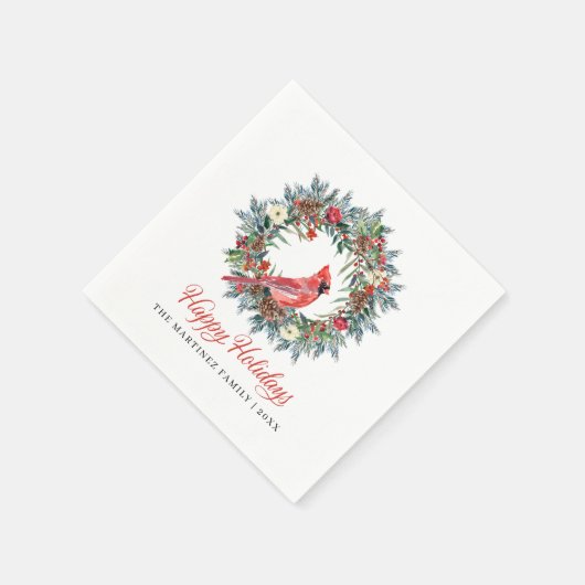 Eleganter Happy Holidays Wreath Roter Kardinal Serviette (Ecke)