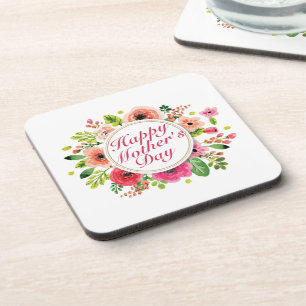 Eleganter Happy Mother Day Floral Frame Untersetze Getränkeuntersetzer