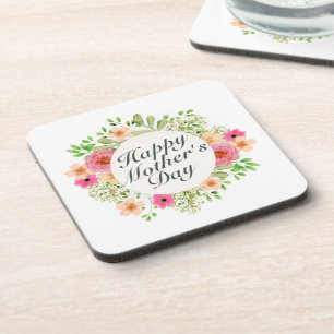 Eleganter Happy Mother Day Floral Frame Untersetze Getränkeuntersetzer