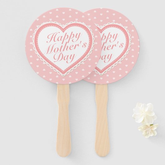 Eleganter Happy Mother's Day Pink Hearts Hand Fan Fächer (Vorne und Hinten)