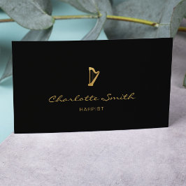 Eleganter Harp Gold & Black Beruflich Musiker Visitenkarte