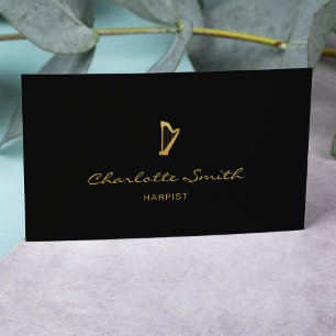 Eleganter Harp Gold & Black Beruflich Musiker Visitenkarte