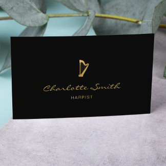 Eleganter Harp Gold & Black Beruflich Musiker Visitenkarte