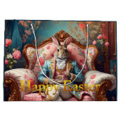 Eleganter Hase trinkt Tee Frohe Ostern Große Geschenktüte (Rückseite)