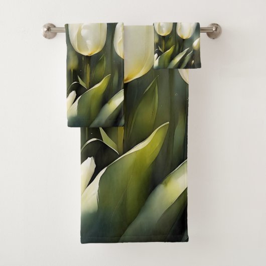 Eleganter Haufen von White Tulips in einem Serenen Badhandtuch Set (Insitu)