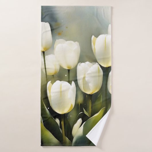 Eleganter Haufen von White Tulips in einem Serenen Badhandtuch Set (Badehandtuch)