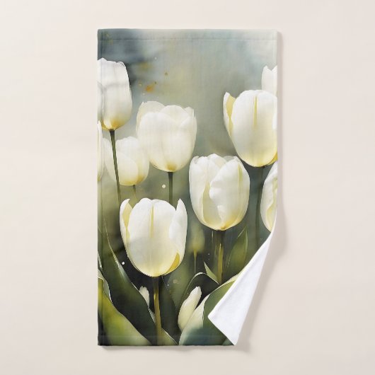 Eleganter Haufen von White Tulips in einem Serenen Badhandtuch Set (Handtuch)