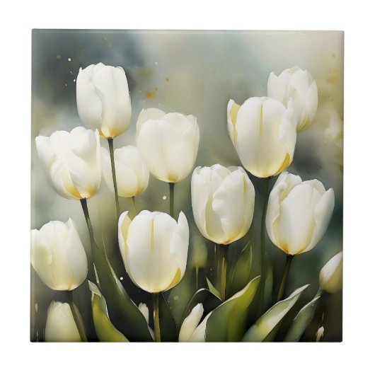 Eleganter Haufen von White Tulips in einem Serenen Fliese (Vorderseite)