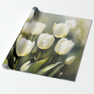 Eleganter Haufen von White Tulips in einem Serenen Geschenkpapier