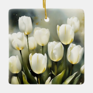 Eleganter Haufen von White Tulips in einem Serenen Keramikornament