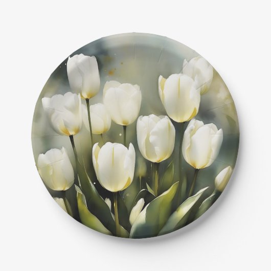 Eleganter Haufen von White Tulips in einem Serenen Pappteller (Vorderseite)