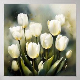Eleganter Haufen von White Tulips in einem Serenen Poster