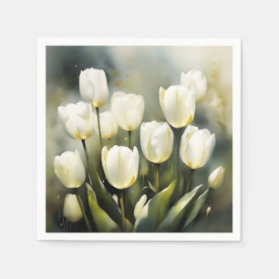 Eleganter Haufen von White Tulips in einem Serenen Serviette