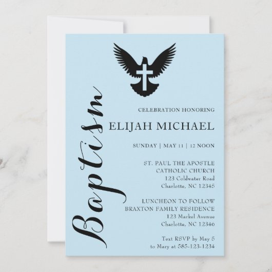 Eleganter Haushalt Taufe Sky Blue Einladung (Vorderseite)