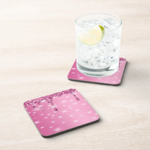 Eleganter heißer rosa Glitter-Drip-Getränkeunterse Getränkeuntersetzer
