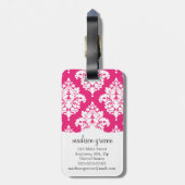 Eleganter heißes Rosa-Damast personalisiert Gepäckanhänger (Rückseite vertikal)