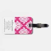 Eleganter heißes Rosa-Damast personalisiert Gepäckanhänger (Rückseite horizontal)