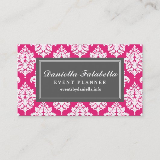 Eleganter heißes Rosa-Damast personalisiert Visitenkarte (Vorderseite)