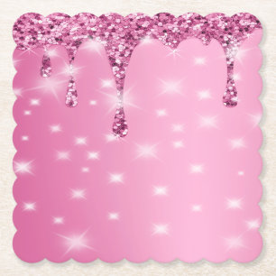 Eleganter heißrosa Glitter-Drip Untersetzer