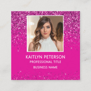 Eleganter heißrosa Glitter-Foto-QR-Code Quadratische Visitenkarte