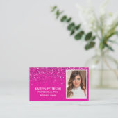Eleganter heißrosa Glitter-Foto-QR-Code Visitenkarte (Stehend Vorderseite)
