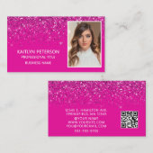 Eleganter heißrosa Glitter-Foto-QR-Code Visitenkarte (Vorne/Hinten)