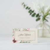 Eleganter hellbeiger, rosa, blühender Rahmen Visitenkarte (Stehend Vorderseite)