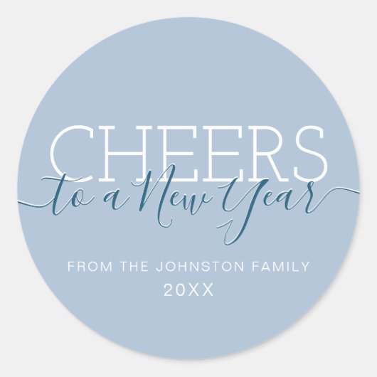 Eleganter hellblauer Anruf für ein neues Jahr Runder Aufkleber (Vorderseite)