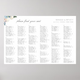 Eleganter hellblauer Botanischer Hochzeitsplan Poster