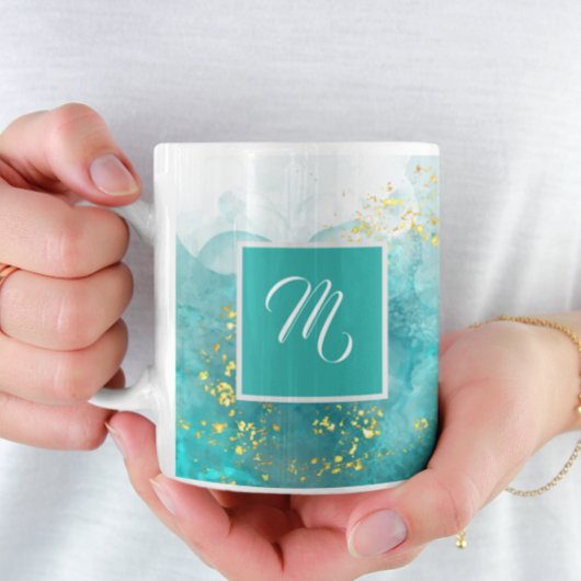 Eleganter hellblauer und goldener Individuelle Nam Kaffeetasse