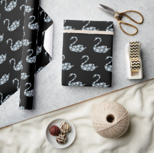Eleganter heller blauer Diamant Schwan und schwarz Geschenkpapier