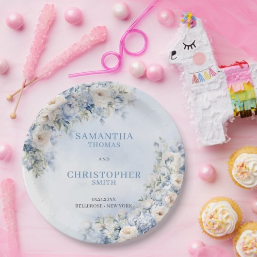 Eleganter heller Eukalyptus in Blau und Weiß Pappteller (Party)