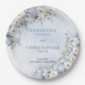 Eleganter heller Eukalyptus in Blau und Weiß Pappteller (Vorderseite)