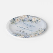 Eleganter heller Eukalyptus in Blau und Weiß Pappteller (Schrägansicht)