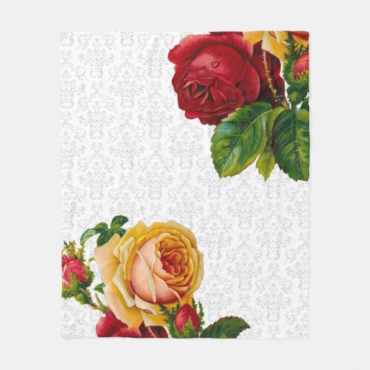 Eleganter hellgrauer Damast mit Blumen Fleecedecke (Vorderseite)