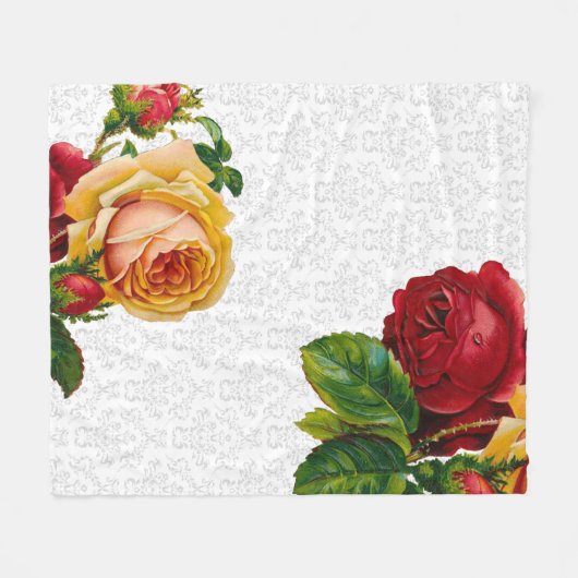 Eleganter hellgrauer Damast mit Blumen Fleecedecke (Vorderseite (Horizontal))