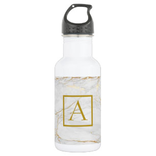 Eleganter hellgrauer goldgelber mit Monogramm Marm Edelstahlflasche