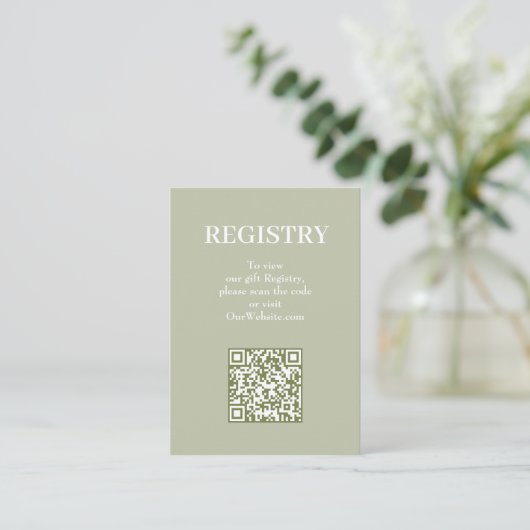 Eleganter Hellgrüner Hochzeitswunschliste QR-Code Begleitkarte (Stehend Vorderseite)