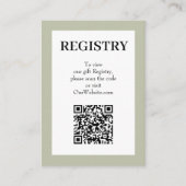 Eleganter Hellgrüner Hochzeitswunschliste QR-Code Begleitkarte (Vorderseite)