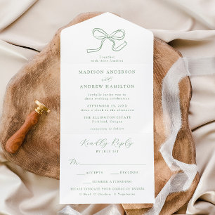 Eleganter Hellgrüner Schleifen-Hochzeit All In One Einladung