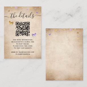 Eleganter Helllila Gold Schmetterling RSVP QR Code Begleitkarte