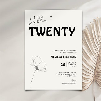 Eleganter Hello Twenty Fett-Typografie 20. Geburts Einladung