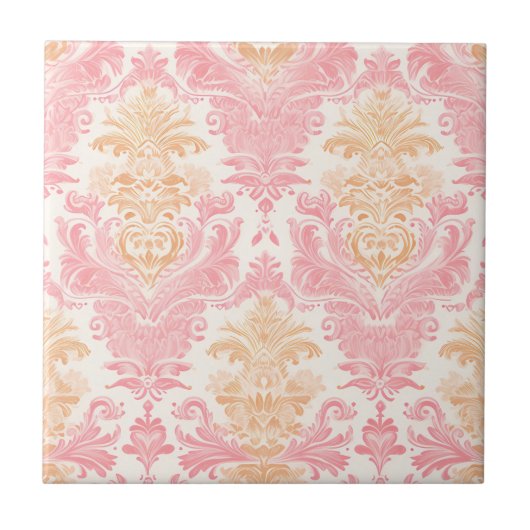 Eleganter hellrosa Damask Fliese (Vorderseite)