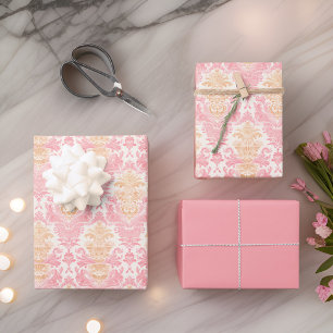 Eleganter hellrosa Damask Geschenkpapier Set