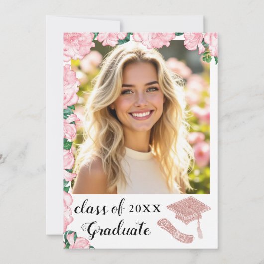 Eleganter, hellrosa und weißer Abschluss Einladung (Rückseite)