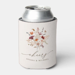 Eleganter Herbst Aquarell Wildblume Prost Hochzeit Dosenkühler