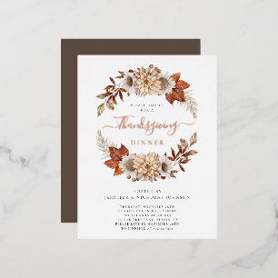 Eleganter Herbst-Blumen-Thanksgiving-Dinner Gold Folie Einladungspostkarte