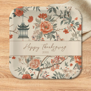 Eleganter Herbst-Chinoiserie Thanksgiving  Pappteller