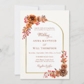 Eleganter Herbst floral Gold Boho Rahmen Hochzeit Einladung (Vorderseite)