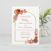 Eleganter Herbst floral Gold Boho Rahmen Hochzeit Einladung (Stehend Vorderseite)